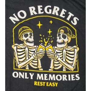 Rest Easy No Regrets Only Memories Skeleton Graphic T-Shirt Black Large